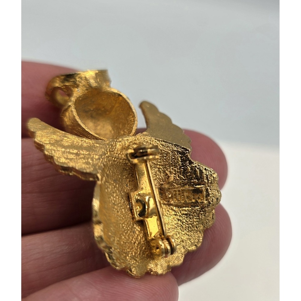 2‎ VTG Ultra Signed Angels on My Shoulder Rhinestone Gold Tone Pin Brooches 1.5" - Picture 6 of 7